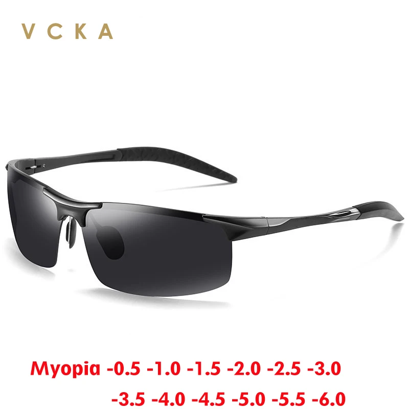 VCKA aluminium magnezu pół ramki okulary na krótkowzroczność kobiety sport mężczyźni napęd spolaryzowane niestandardowe okulary korekcyjne-0.5 to -6.0