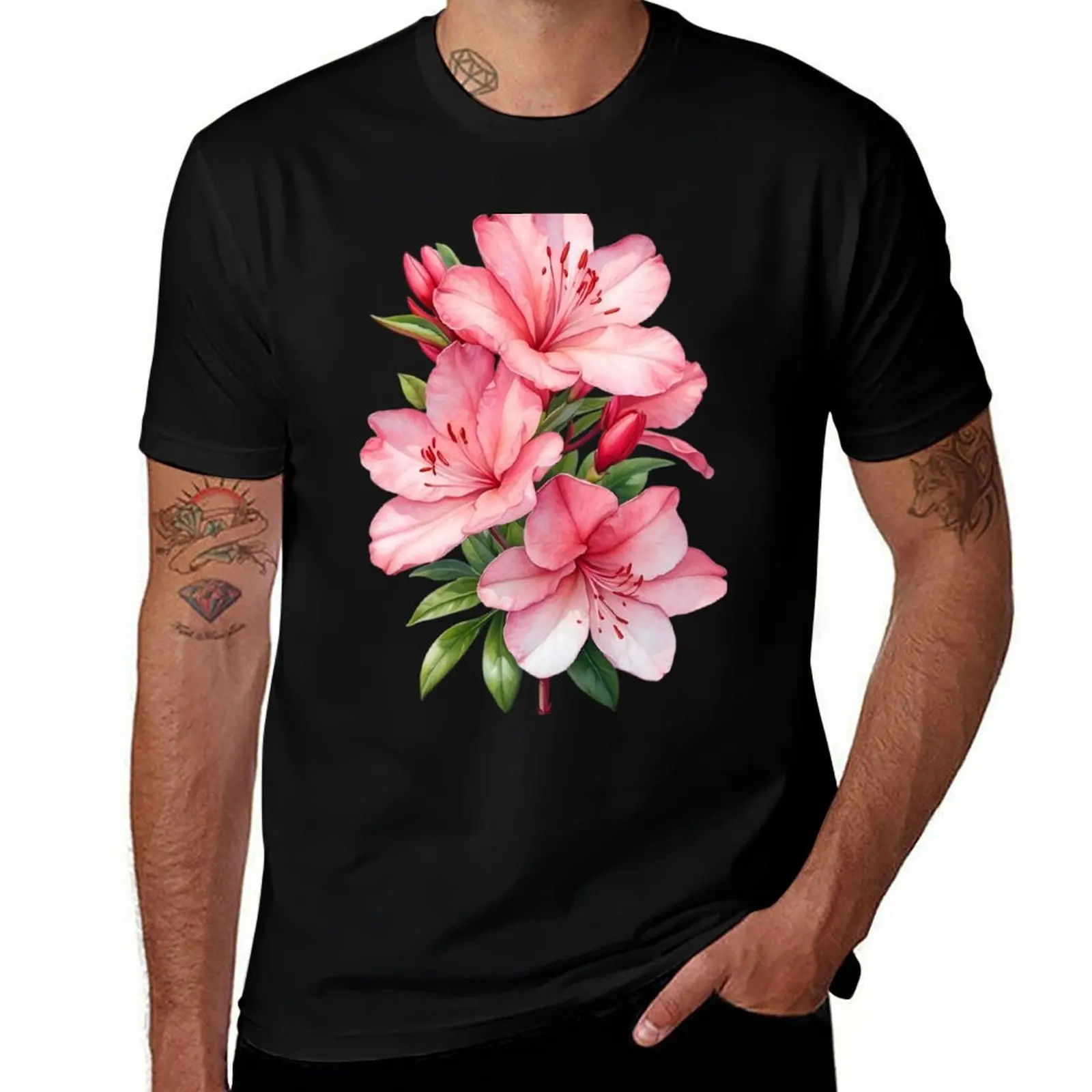 

Azalea flower watercolor painting. T-Shirt luxury designer designer shirts anime summer shirt plain white t shirts men