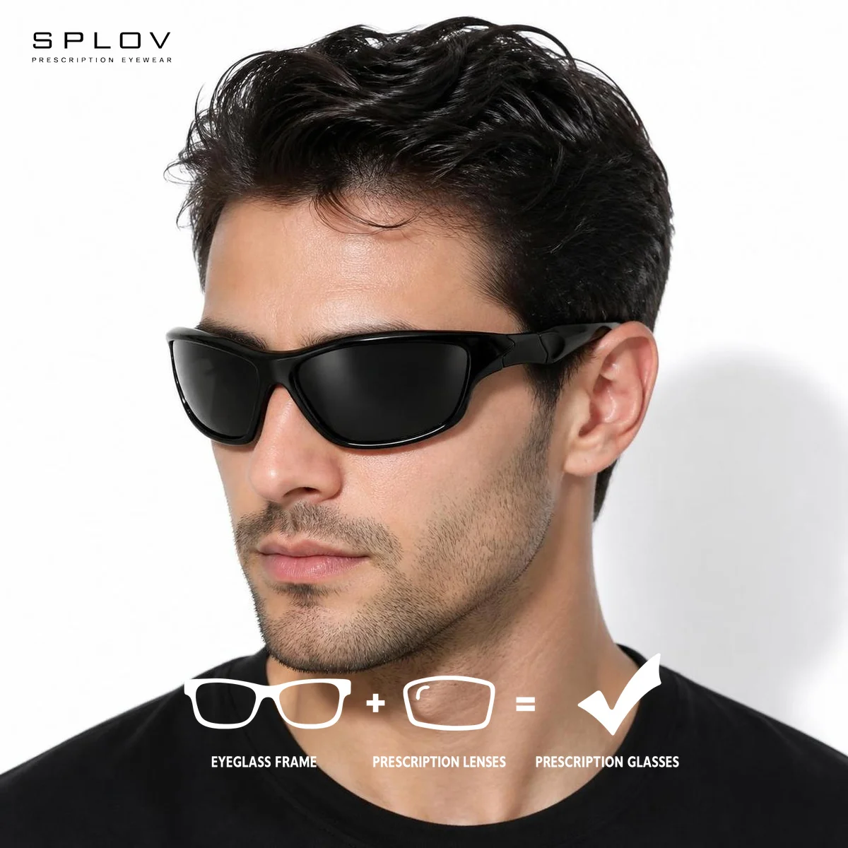 SPLOV Rectangular Prescription Sunglasses Professionally Customized Polarized Photochromic Prescription Glasses for Myopia