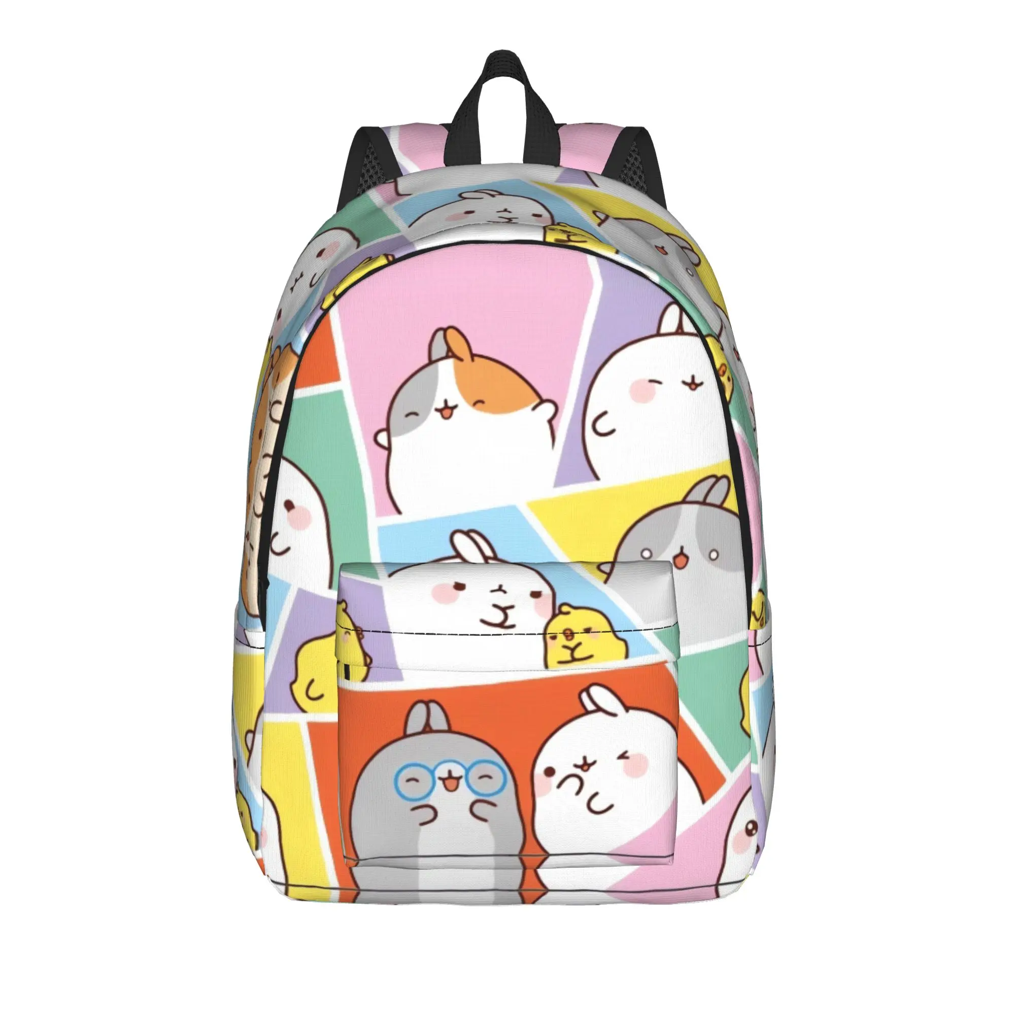 Molang Multi Character Collage Backpack  Camping Backpacks Teen Modern School Bags Colorful Large Rucksack
