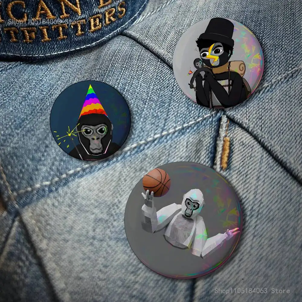 Monkey G-Gorilla TagS Game Reflective Pin Tinplate Round Brooch Cartoon Cosplay Badges for Bag Hat Toys Gifts