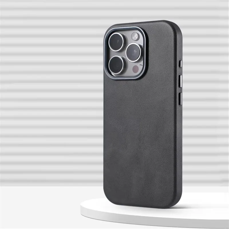 Luxuriöse Business-Lederhülle mit Magnetverschluss für iPhone 13 14 15 16 17 18 Pro Max, kompatibel mit MagSafe, kabelloses Laden, stoßfeste Schutzhülle – Detail 1