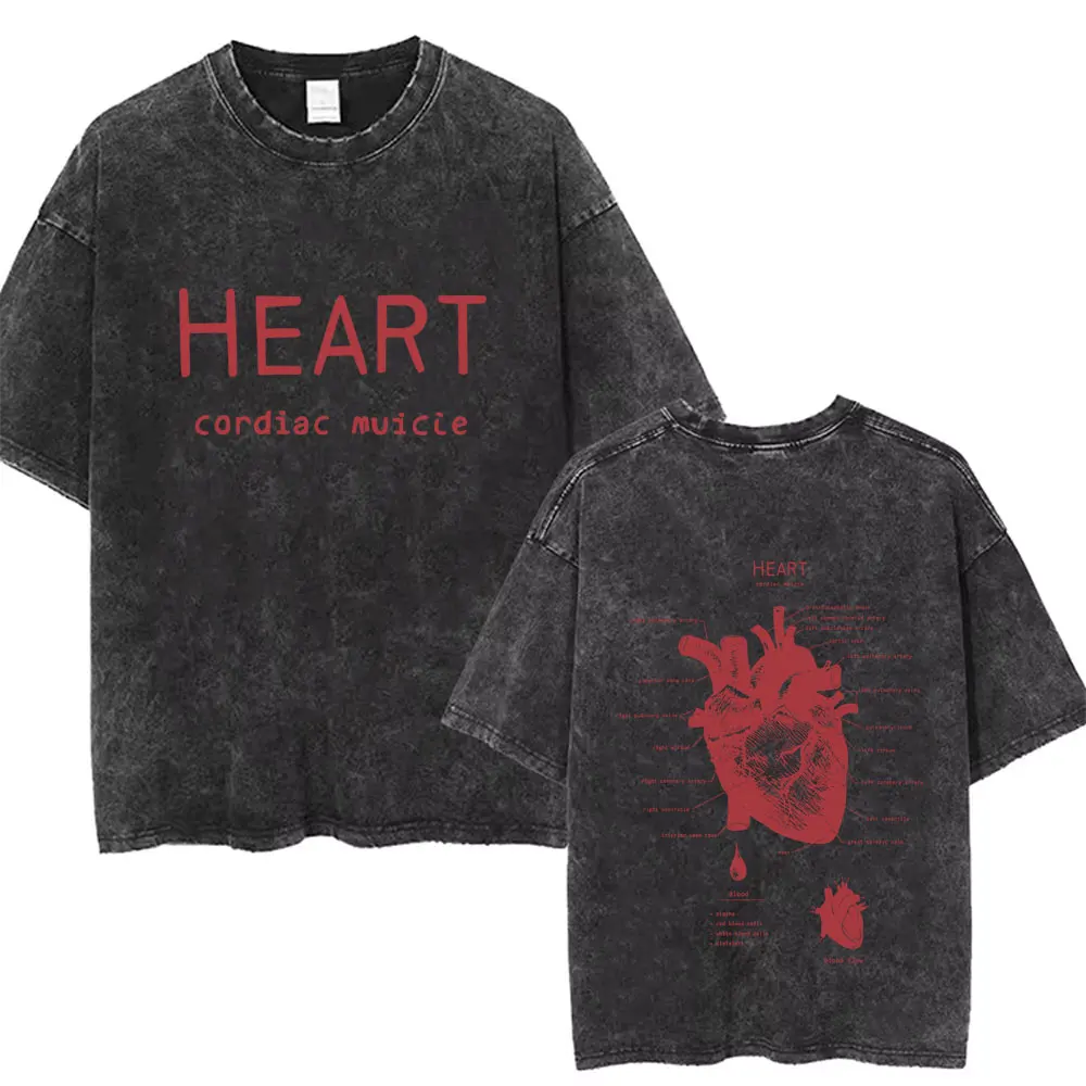 

Heart Anatomy Vintage Washed T-shirt Men's Women's Casual Soft Cotton T Shirts Men's Oversized Tshirt Tops Male Funny Streetwear