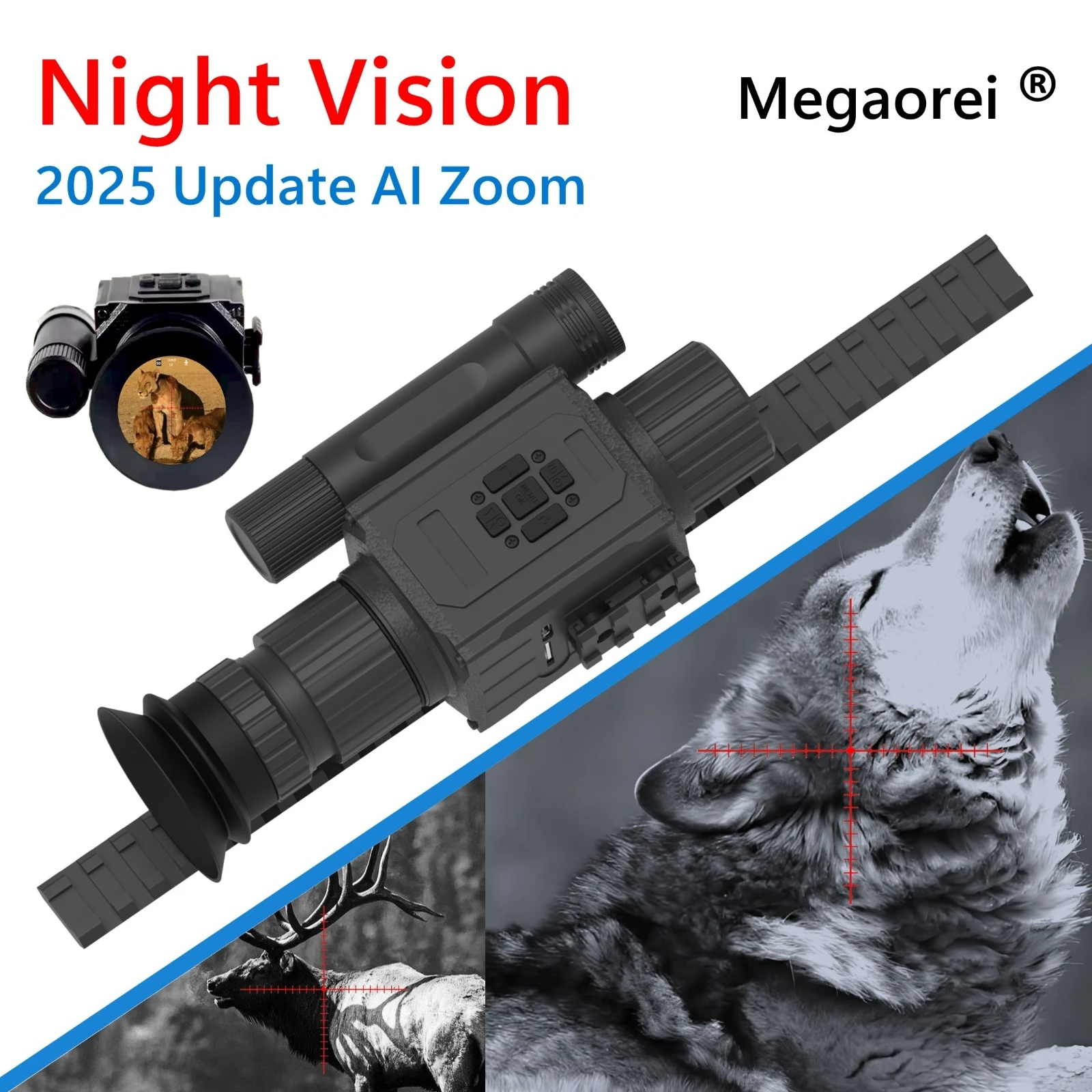 5X Zoom Night Vision Scope 1.4 inch circular full screen HD1080P Monocular 850nm laser IR optics Infrared RifleScope for hunting