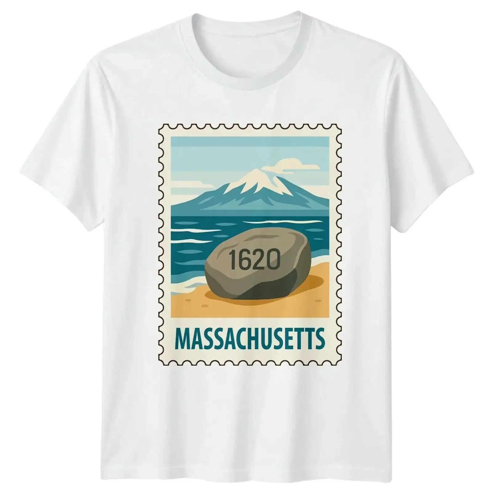 Camiseta vintage de Massachusetts Plymouth Rock 1620, ropa de diseñador con diseño de punto turístico histórico del estado, ligeramente informal