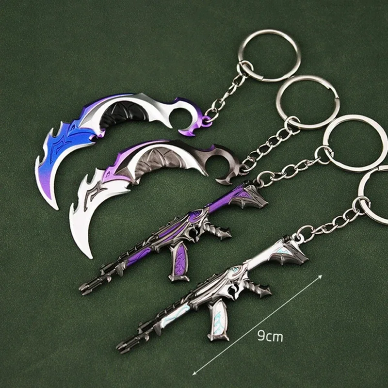 2pcs/set Valorant Melee Reaver Karambit Vandal Model Keychain for Men Boys Game Peripheral Metal Key Ring Fans Car Bag Jewelry