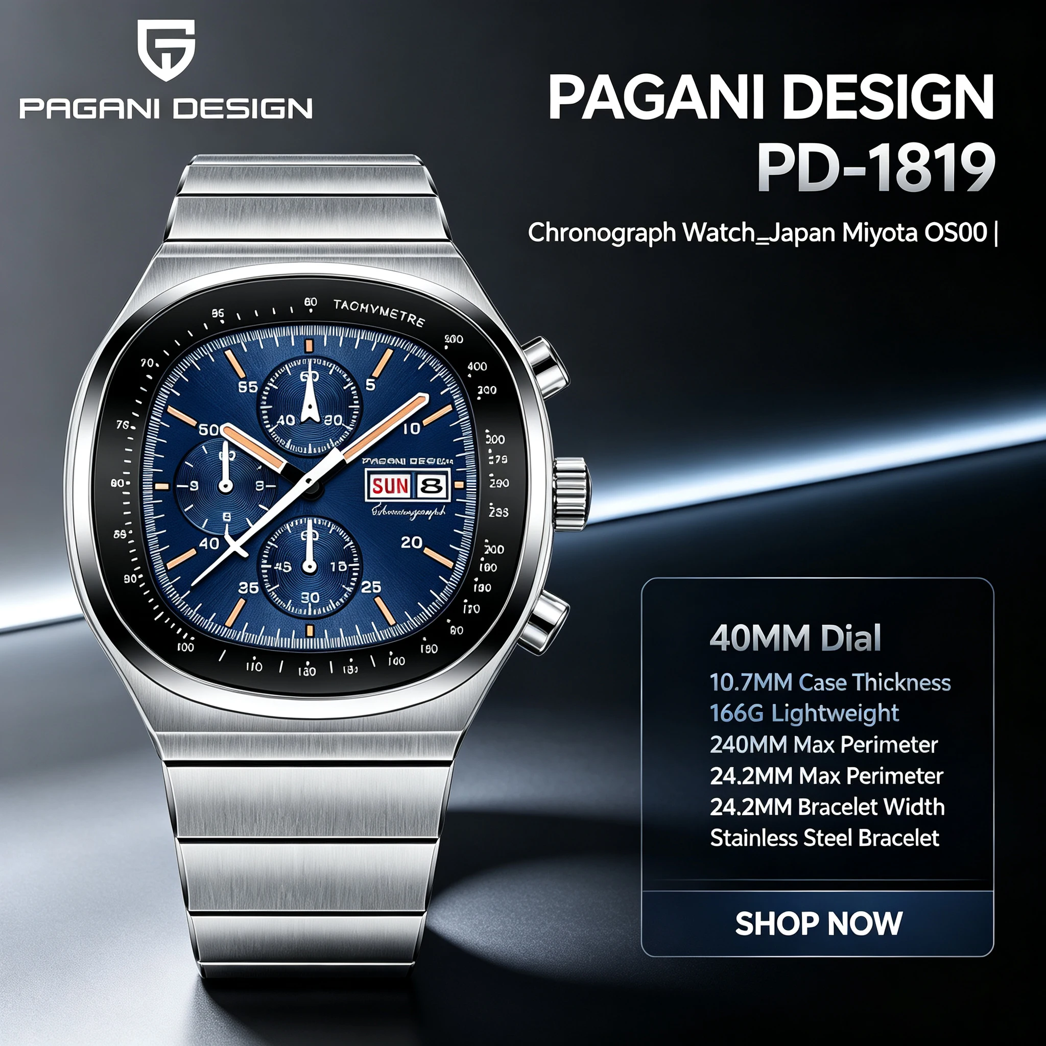 

PAGANI DESIGN New Quartz Chronograph Men Watches MIYOTA OS00 Sapphire Glass Blue Black Stainless Steel Fashion Dress Wristwatch