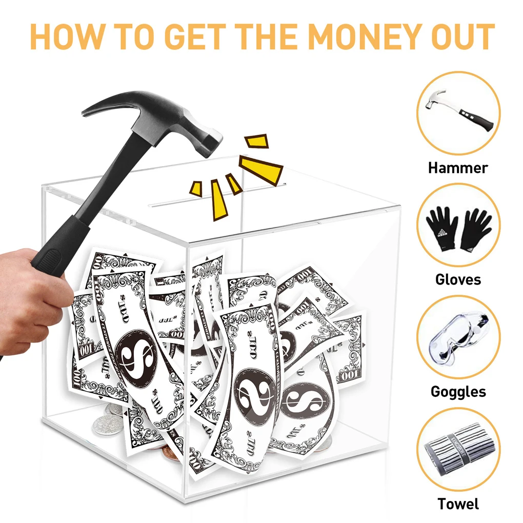 Коробка для экономии денег, акриловая небьющаяся коробка для экономии, прозрачная коробка для разбивания, необходимая для открытия цифровой копилки