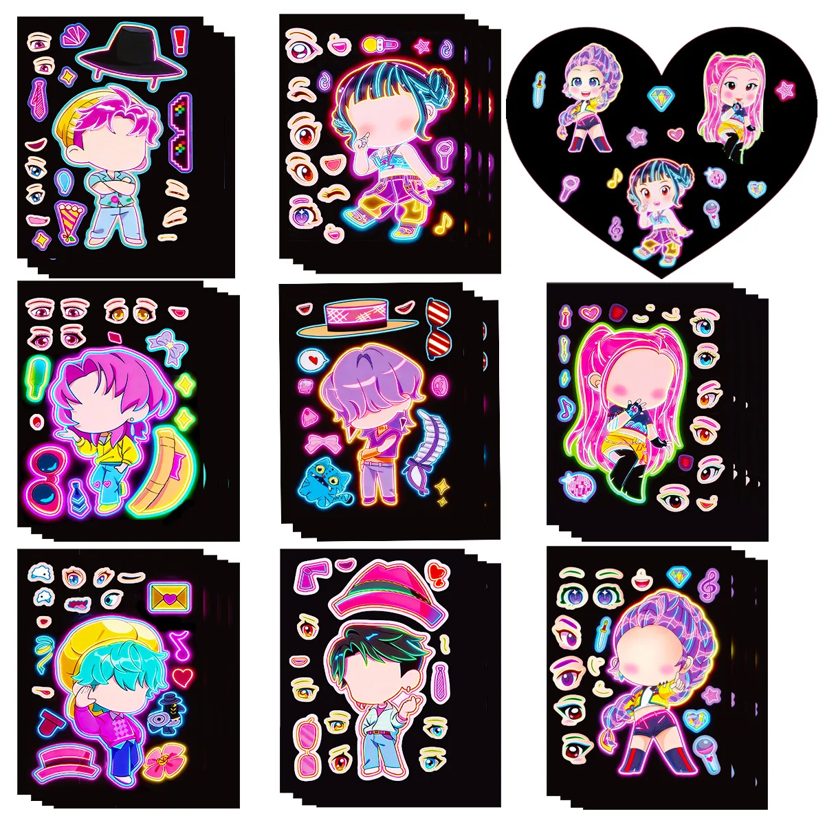 

8pcs Funny Kpop Stickers Toys Make A Face Puzzle DIY Stickers Face Kids Assemble Jigsaw Education Decals Party Decoration Gifts