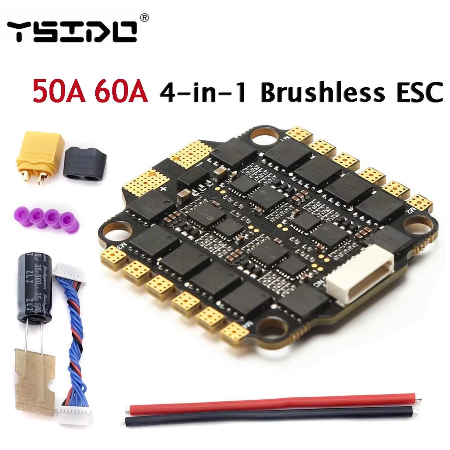

YSIDO Brushless 4-in-1 ESC 50A 60A BLHELI_S Dshot600 2-6S Lipo 30.5mmX30.5mm for Mark4 7in Frame FPV Freestyle DIY Parts
