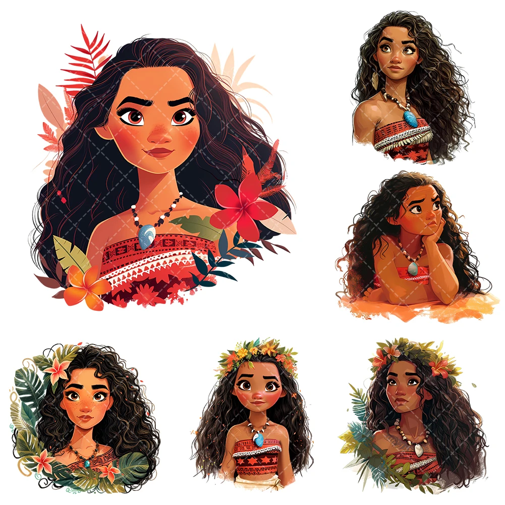 Princess Moana Disney Pattern Heat Transfer Sticker Iron Onfor Clothes Dtf Pinted Vinyl Thermal Appliques Washable T-shirt Decal