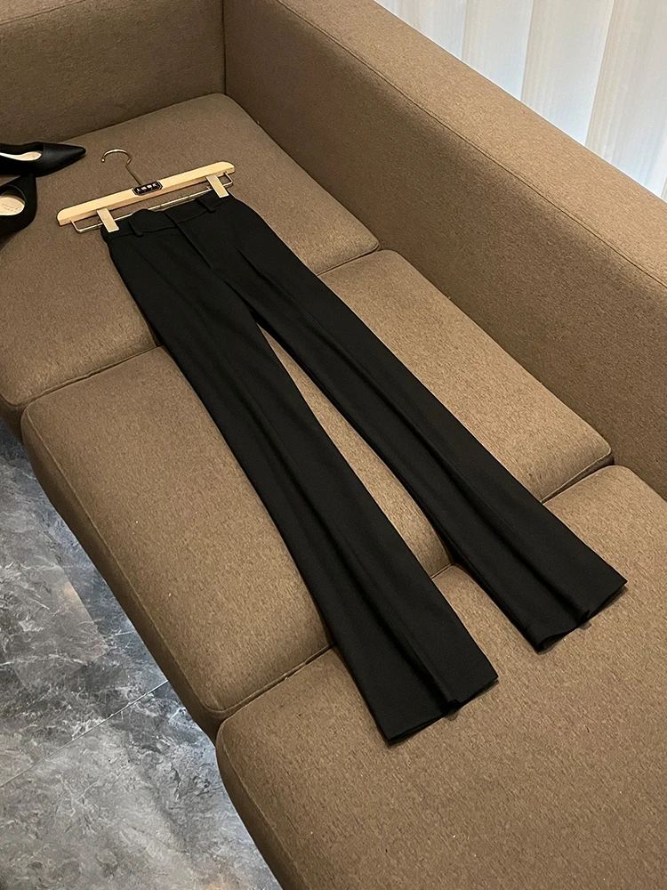 

High Waist Wide Leg Pants Tailored Fit Micro Flared Neutral Sle Bla Coffee Color Briti Cool Casual Trousers for Men