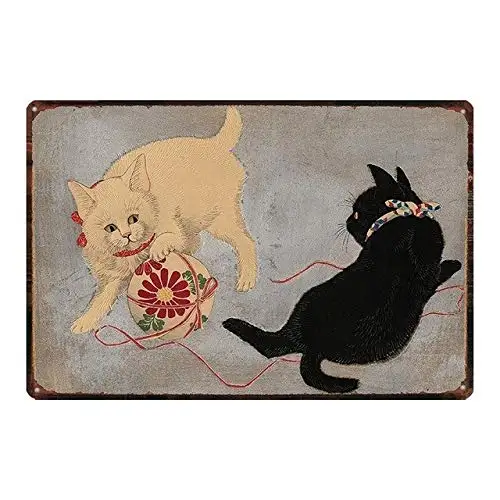 

nobrand Japanese Styel Samurai Cat Tattoo Cat Metal Tin Sign Retro 8x12 Inches 09