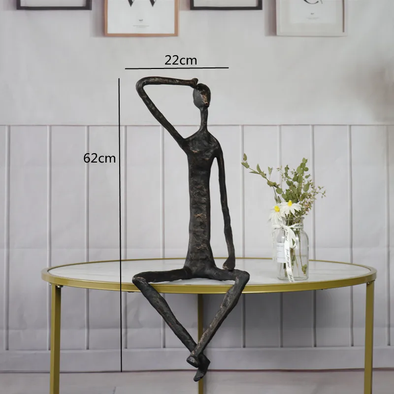 Creative Abstract Metal Human Sculpture Cast Iron Black Person Desktop Ornament Living Room Decoration Artist Modern Home Decor