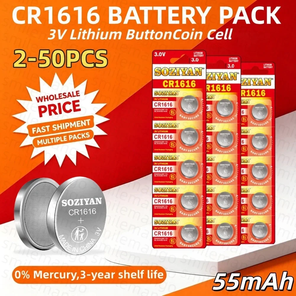 3V CR1616 Button Coin Cell LM1616 DL1616 BR1616 5021LC CR 1616 3V Lithium Battery For Watch Remote Calculator Scale Car Key