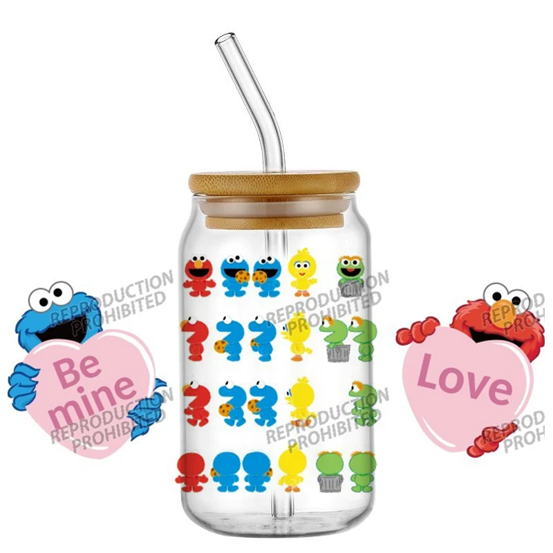 cartoon Cookie Monster Anime UV DTF Stickers Waterproof SelfAdhesive Decals For 16oz Libbey Glass Tumblers