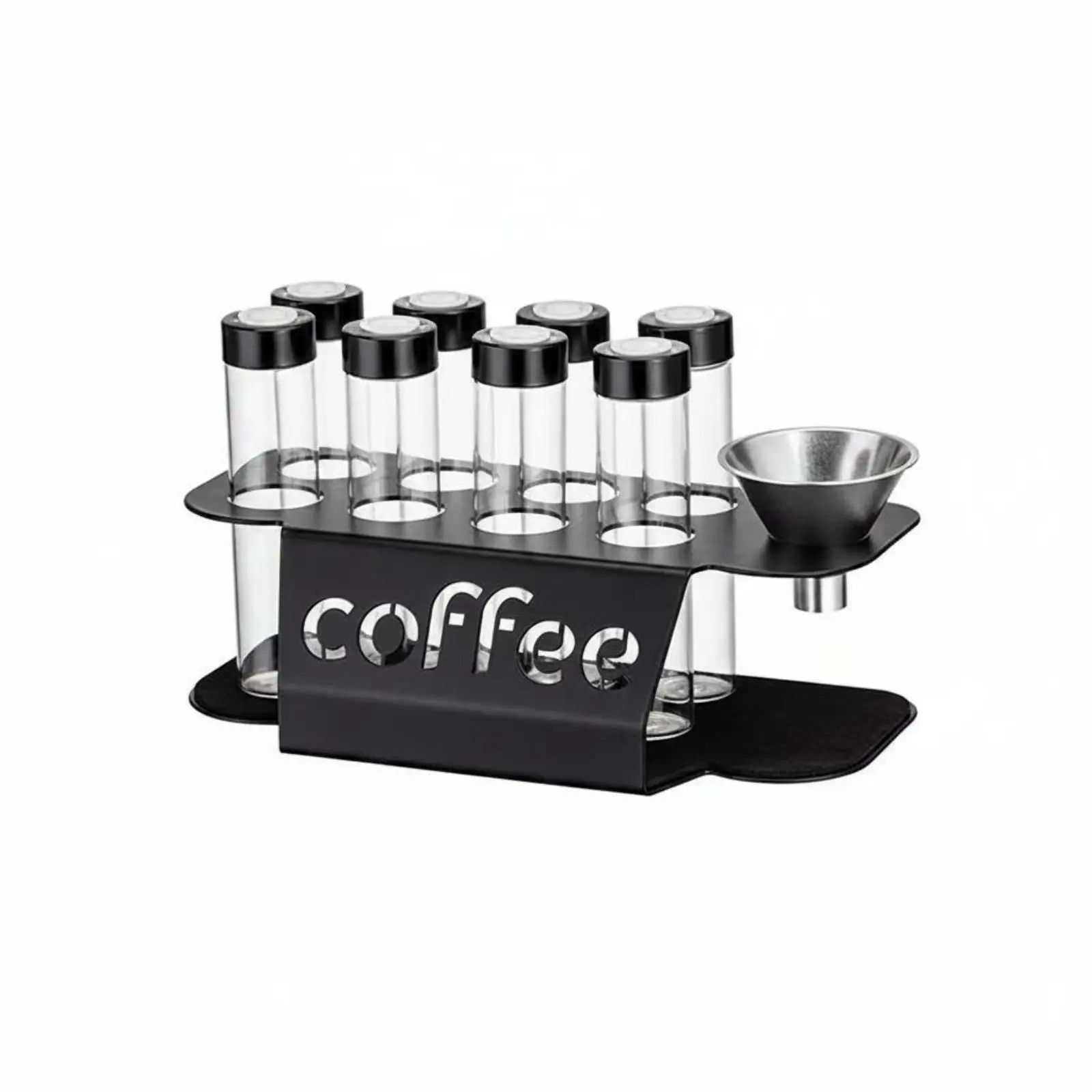 Glass Tube Coffee Bean Display Rack with One Way Exhaust Valve Carbon Steel Base for Retail Counter or Home Use