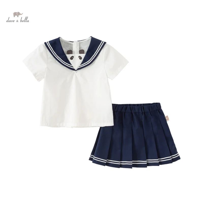 Dave Bella Girl's Suit 2024 New Summer Children Two-Piece Set Short Sleeves Pleated Skirt Casual Sweet Academic-Style DB2240741