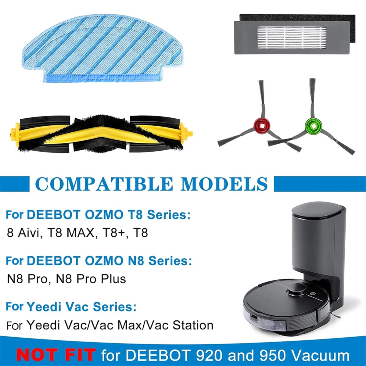 BFYLE For Ecovacs DEEBOT OZMO T8 AIVI/T8 Max/T8 Series/N8 Pro/N8 Pro Plus Robot Vacuum Replacement Parts