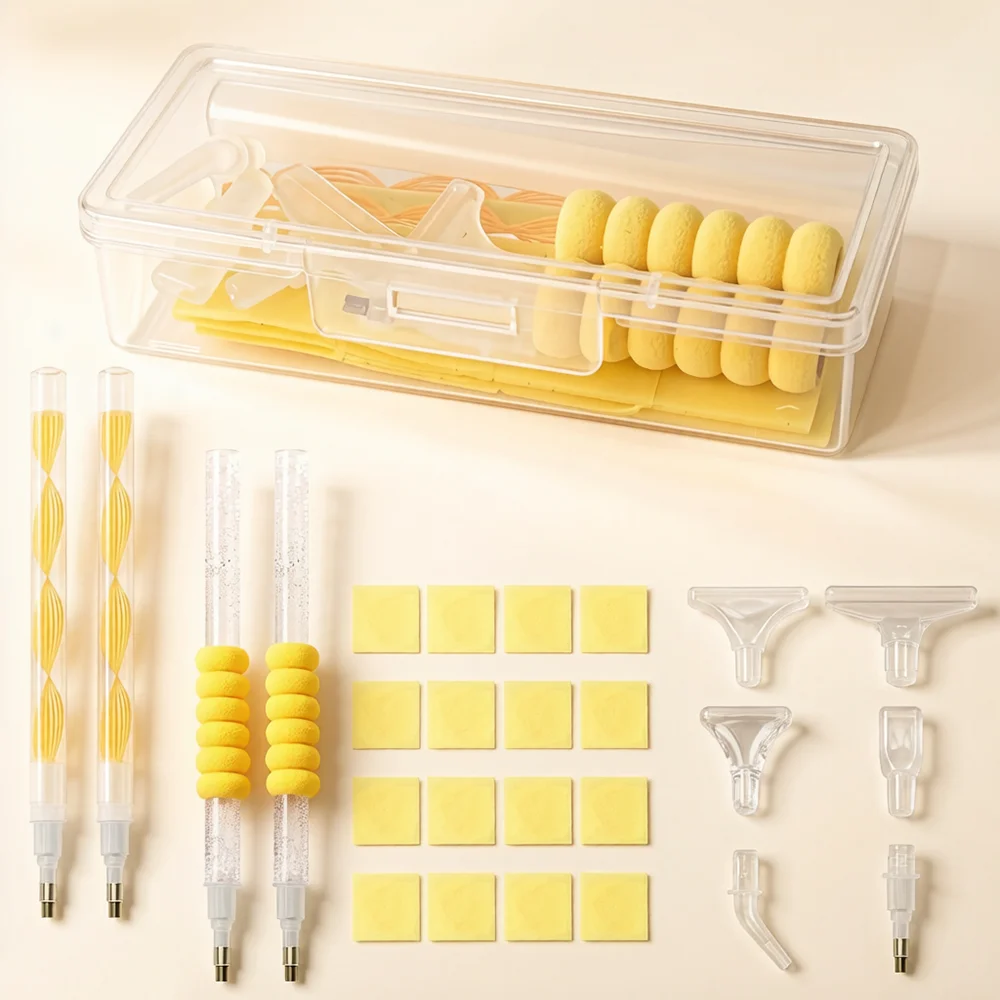 Kit de Ferramentas para Pintura com Diamantes 5D, 5 Cores, Caneta Aplicadora de Diamantes DIY, Pontas de Cera, Caixa de Armazenamento para Artesãos Adultos, Bordado em Mosaico para Casa