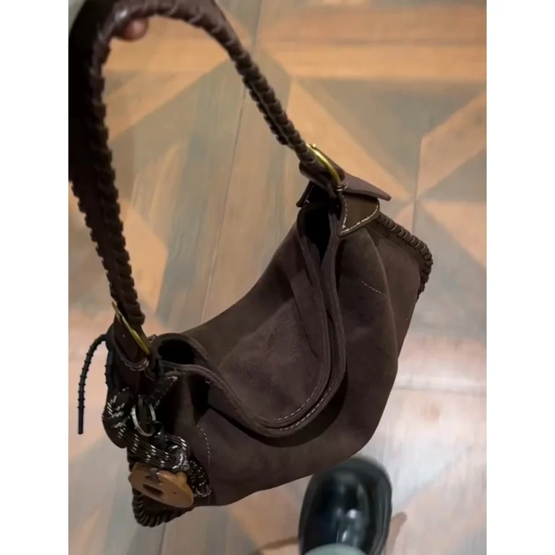 

Matte Suede Woven Tote Bag Vintage Versatile Faux Suede Single oulder Crossbody Bag for Young Adults Leisure Sle