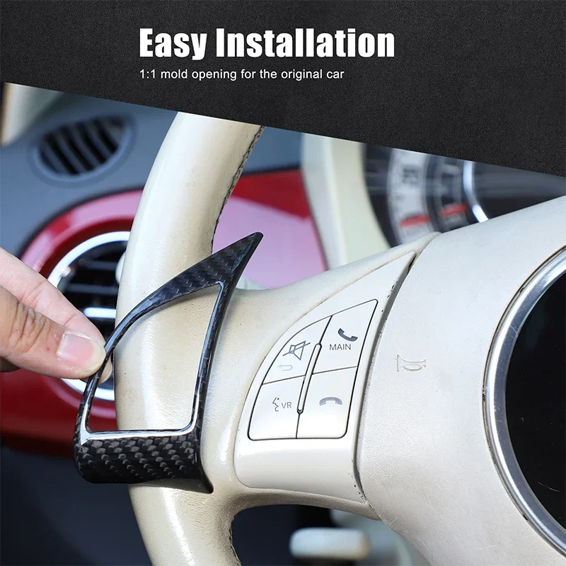 

For 10-15 Fiat 500 real dry carbon fiber steering wheel button decoration frame car decoration stickers car interior accessories