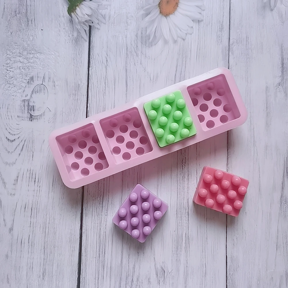 4 ثقوب تدليك قالب الصابون مربع سيليكون قوالب لصنع الصابون اليدوية نونستيك غسول قالب بار Aromatherapy بها بنفسك الروائح اليدوية