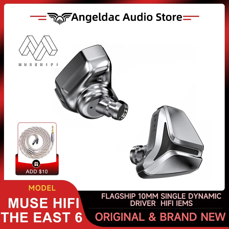 

Muse HiFi The East 6 Flagship 10mm Single Dynamic Driver in-Ear Monitors with Open Acoustic Chamber Swappable Ear Nozzle Design