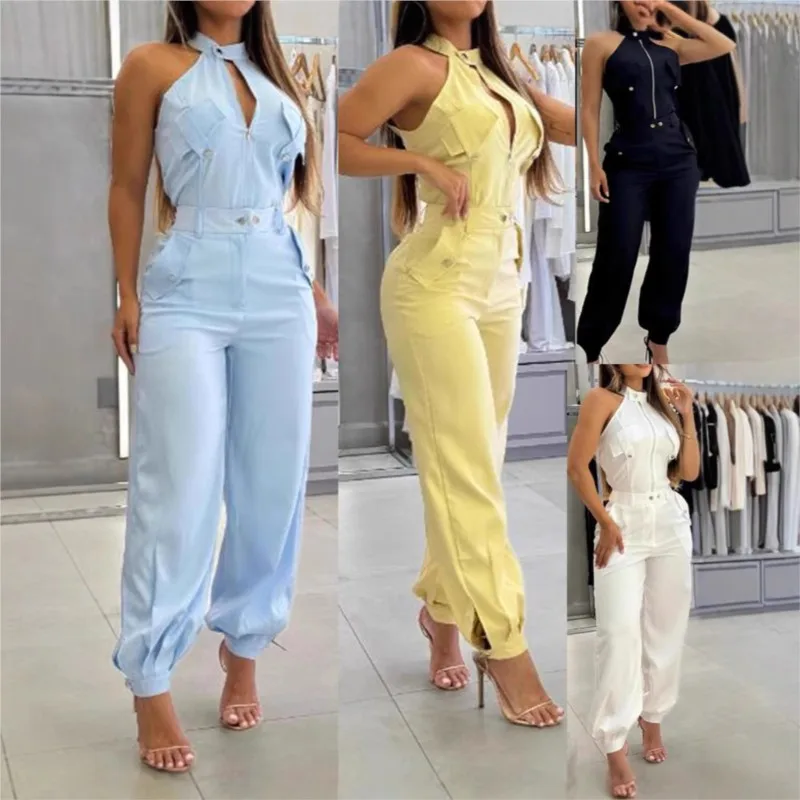 

Summer Sleeveless Slim Vest Tops + Work Pants Two-piece Pants Suit For Women 2025 Summer Off Shoulder Zip Tanks & Trousers Sets
