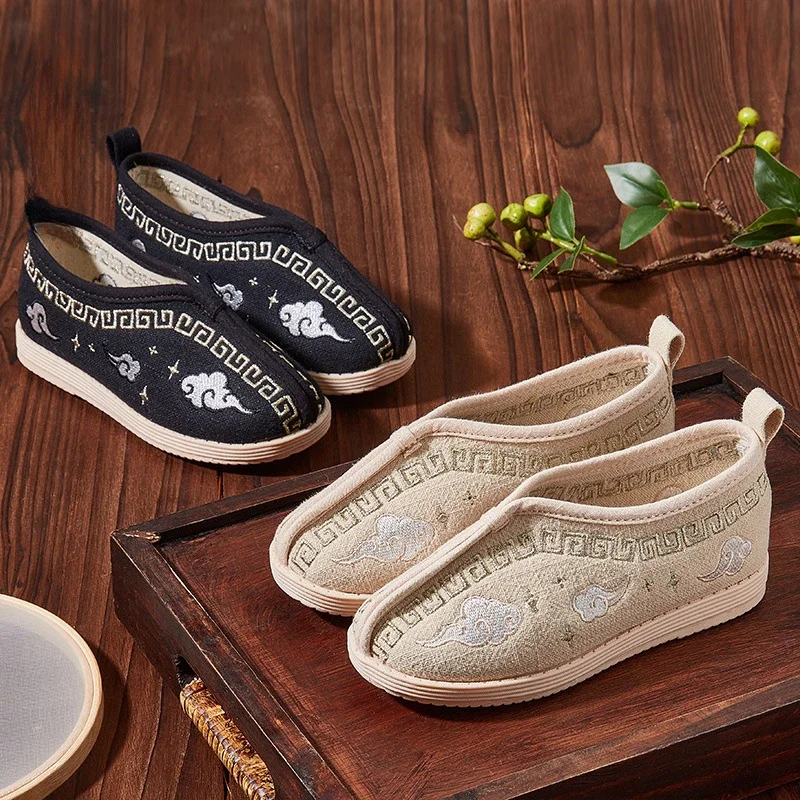 Boys Hanfu Performance Shoes Handmade Embroidery Children\'s Flats Slip-on Fashion Chinese Ancient Style Kids Causal Cloth Shoes