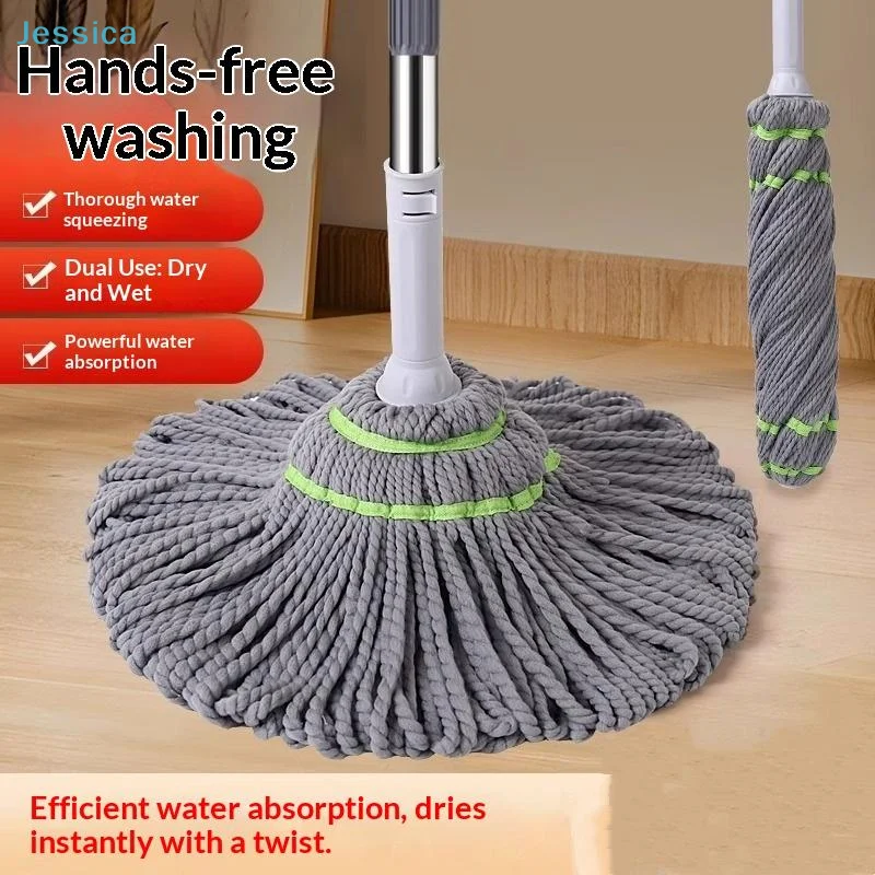 ♥ Trapeador giratorio manos libres: trapeador seco/húmedo de doble uso con potente absorción de agua y exprimidor completo