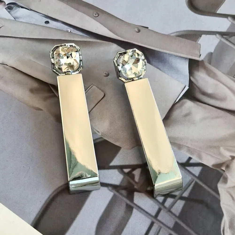 2026 جديد الذهبي مستطيل المعادن استرخى أقراط مجوهرات نسائية الهندي الرجعية هندسية بيان الأقراط الطويلة مع حجر الراين #5