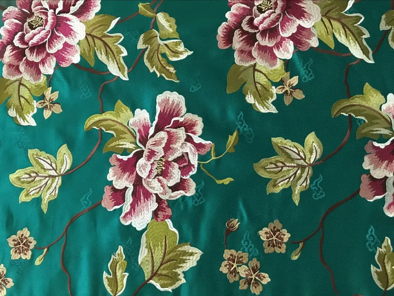 Embroidered Silk Brocade Chinese Style Big Peony Embroidery Silk Cheongsam Clothing Width 75