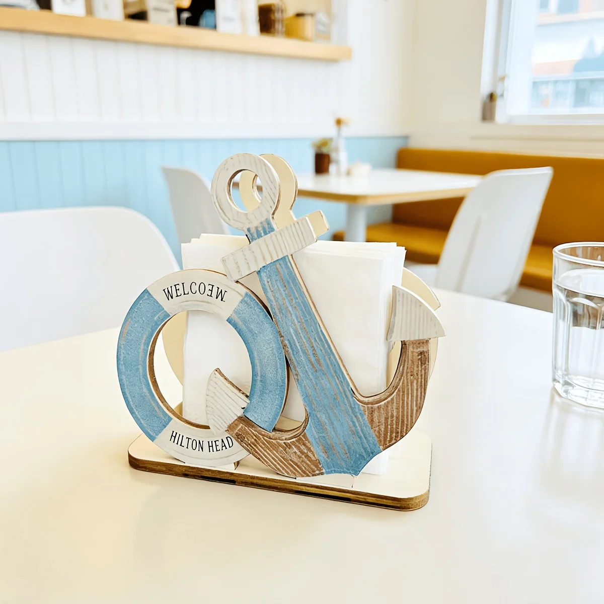 Desktop Storage Single Piece Anchor Design Tabletop Napkin Holder Coastal Style Daily Desk Sundry Storage Tray view 2