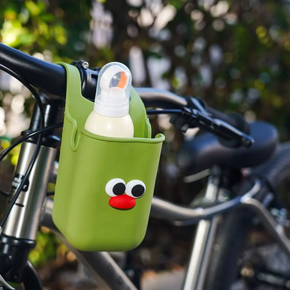 

Cute Silicone Cup Holders Large Capacity Portable Kitchen Storage Bag with Drainage Holes Cartoon Face Baby Stroller Cup Rack