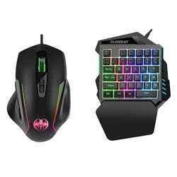 One-Handed RGB Gaming Keyboard with Mouse 6400 DPI USB Wired 35 Keys Combo Converter for Xbox One PS4 Switch PS3 PC