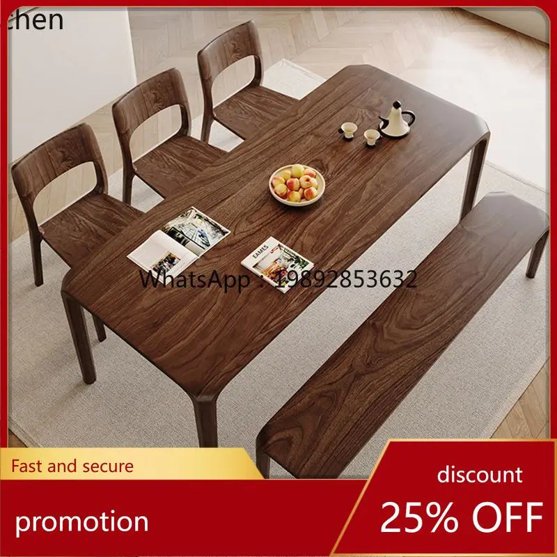HT North American Black Walnut Dining Table Rectangular Light Luxury Simple Modern Household Dining Natural Wood Desk Furniture