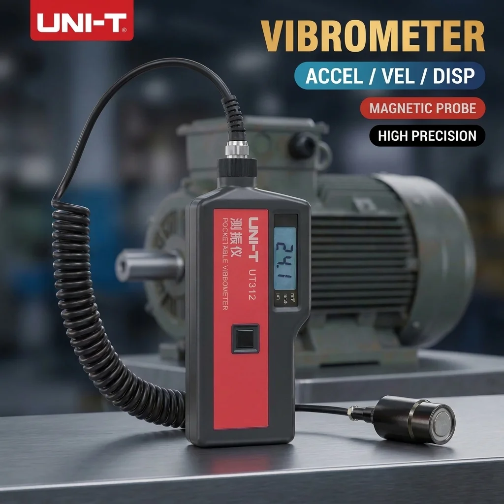 UNI-T UT312 Handheld Vibration Meter Portable Tester Acceleration Velocity Displacement Split Magnetic Sensor Probe Vibrometer