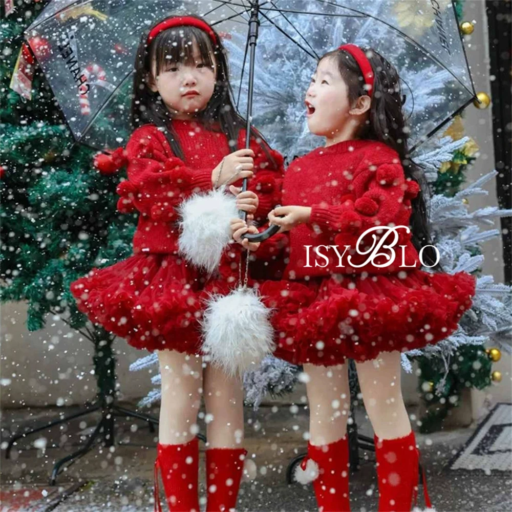 2025 New Christmas Sweater & Tutu Dress for Kids, Princess Puffy Dress for Girls 90-130cm  Autumn Sparkly Skirt