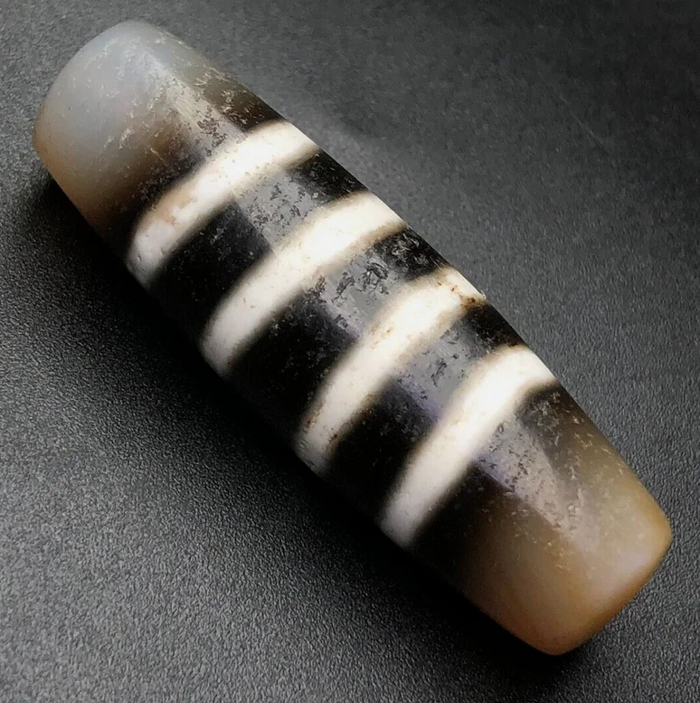 Himalaya Ancient Tibetan DZI Beads Old Agate 4 Line Totem Amulet Pendant 48×15mm