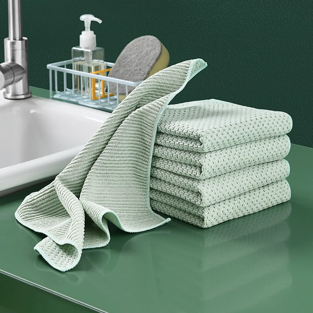 5 Pcs Dish Towels Kitchen Rag Cleaning Cloths Tableware Rags Dishcloth 30X30X02 Green