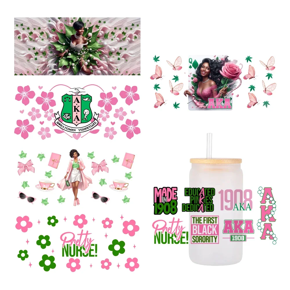 Sorority 11x24cm Alpha kappa alpha AKA etiquetas DIY UV DTF pegatina para juguetes de 16oz pegatina de transferencia autoadhesiva Libbey