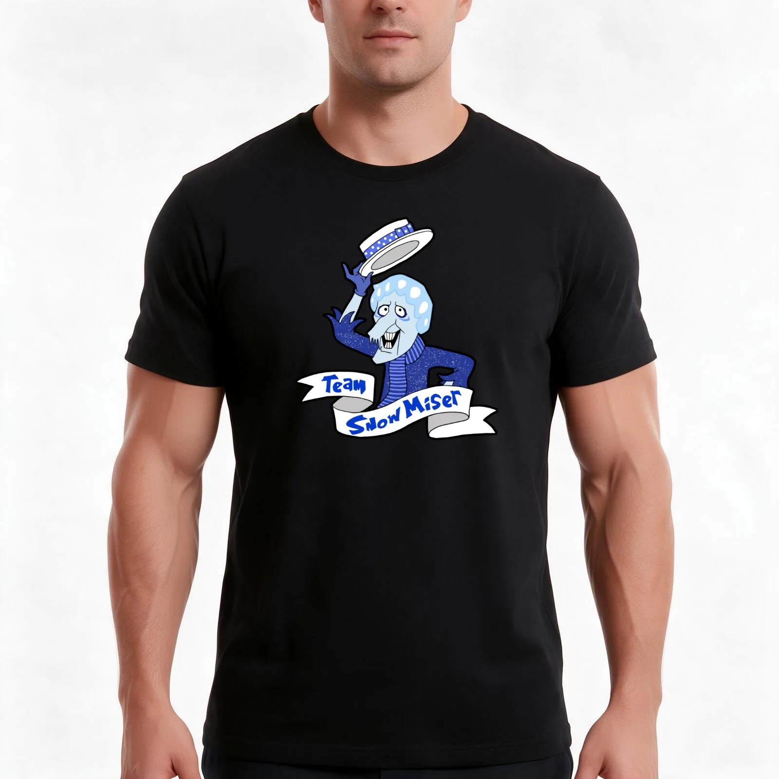Team Snow Miser T-Shirt, Summer Casual Cotton Tee, Oversized Streetwear Tops, Vintage Graphic Print, Loose Fit Short Sleeve