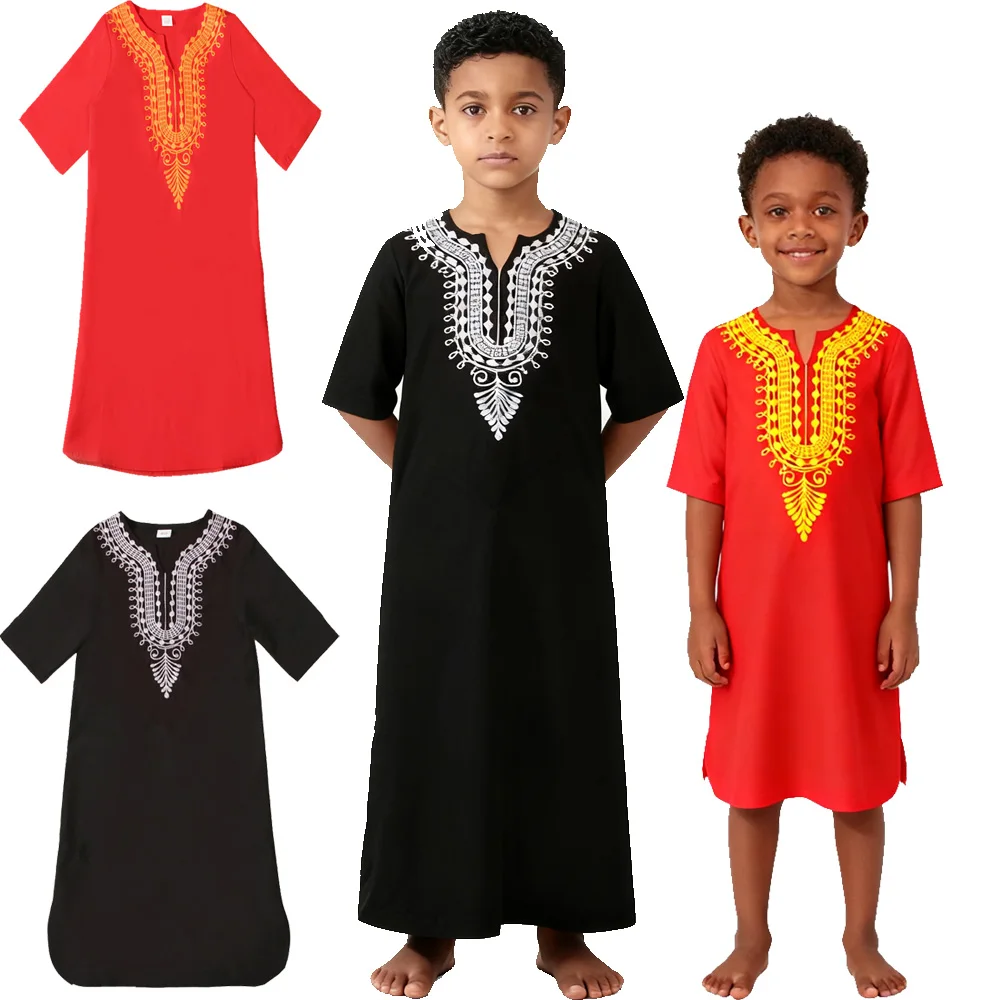 2026 Nuovi Bambini Thawb Estate Musulmano Veste Bambini Arabo Islam Vestiti Ragazzi Ricamo Jubba Thobe 3-8 Anni Abiti Nazionali Abaya