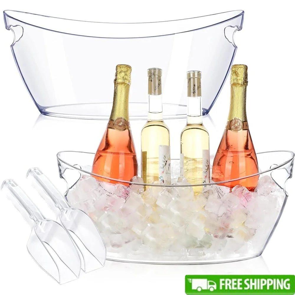 

2 шт. акриловые ведра для льда с лопатками 5,5 л, ванна для напитков, вечеринки, шампанское, вино, пиво, коктейль-бар, рождественские торжества