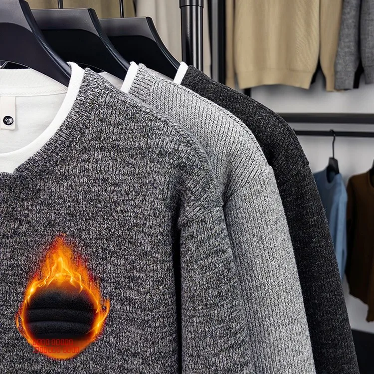 Korean Sle Thiened Fce Lined Knitted Sweatirt Double Layer Collar Fake Two-Piece Casual Men's Long Sve T-irt