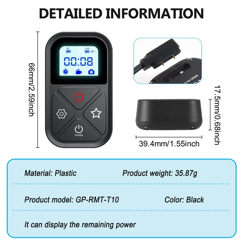 고프로 히어로 10 9 8 맥스용 리모컨, 스틱 마운트 및 손목 포함, 블루투스 호환 스마트 리모컨