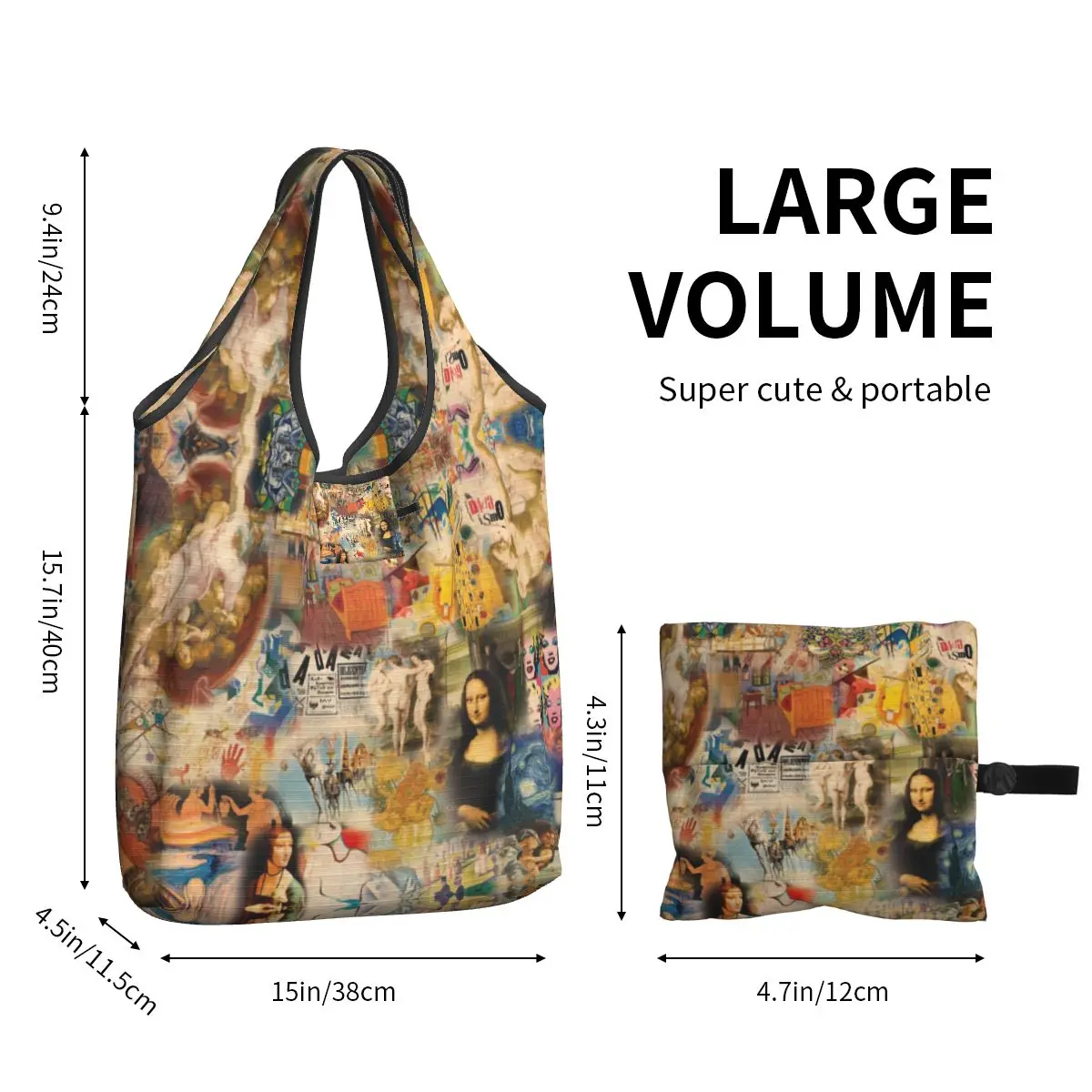 Reusable Van Gogh History Of Art Shopping Bag Women Tote Bag Portable Da Vinci Mona Lisa Picasso Painting Grocery Shopper Bags