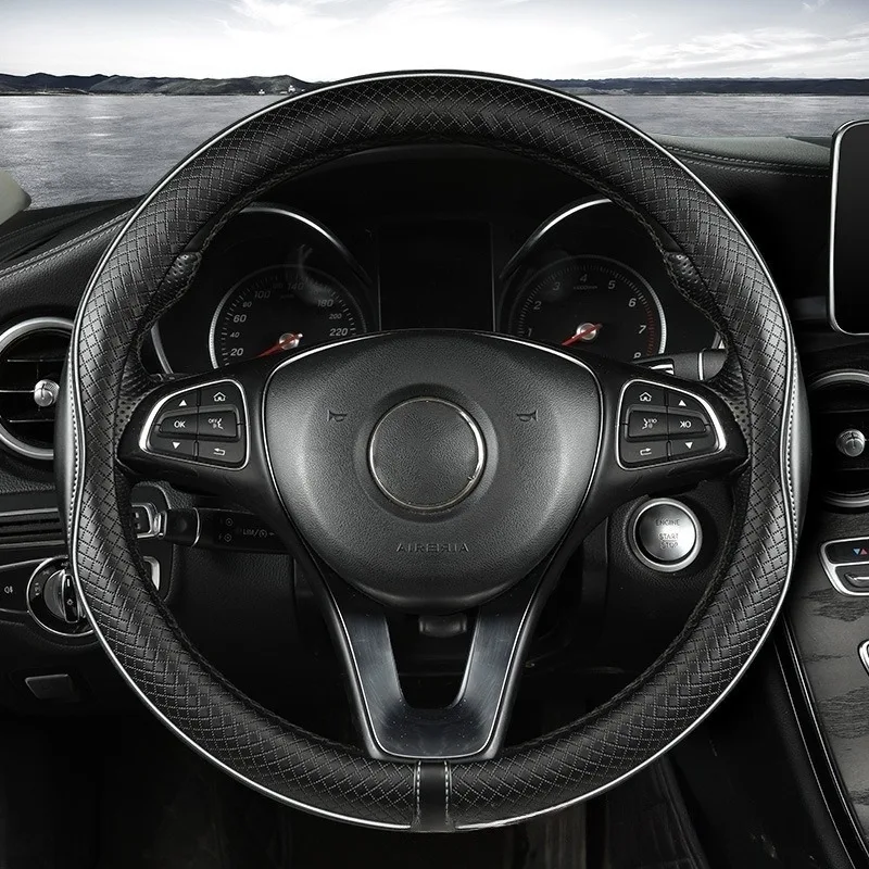 Luxurious Embossed PU Leather Car Steering Wheel Cover - Anti-Slip, Safe, Soft & Breathable Auto Steering Wheel Protector