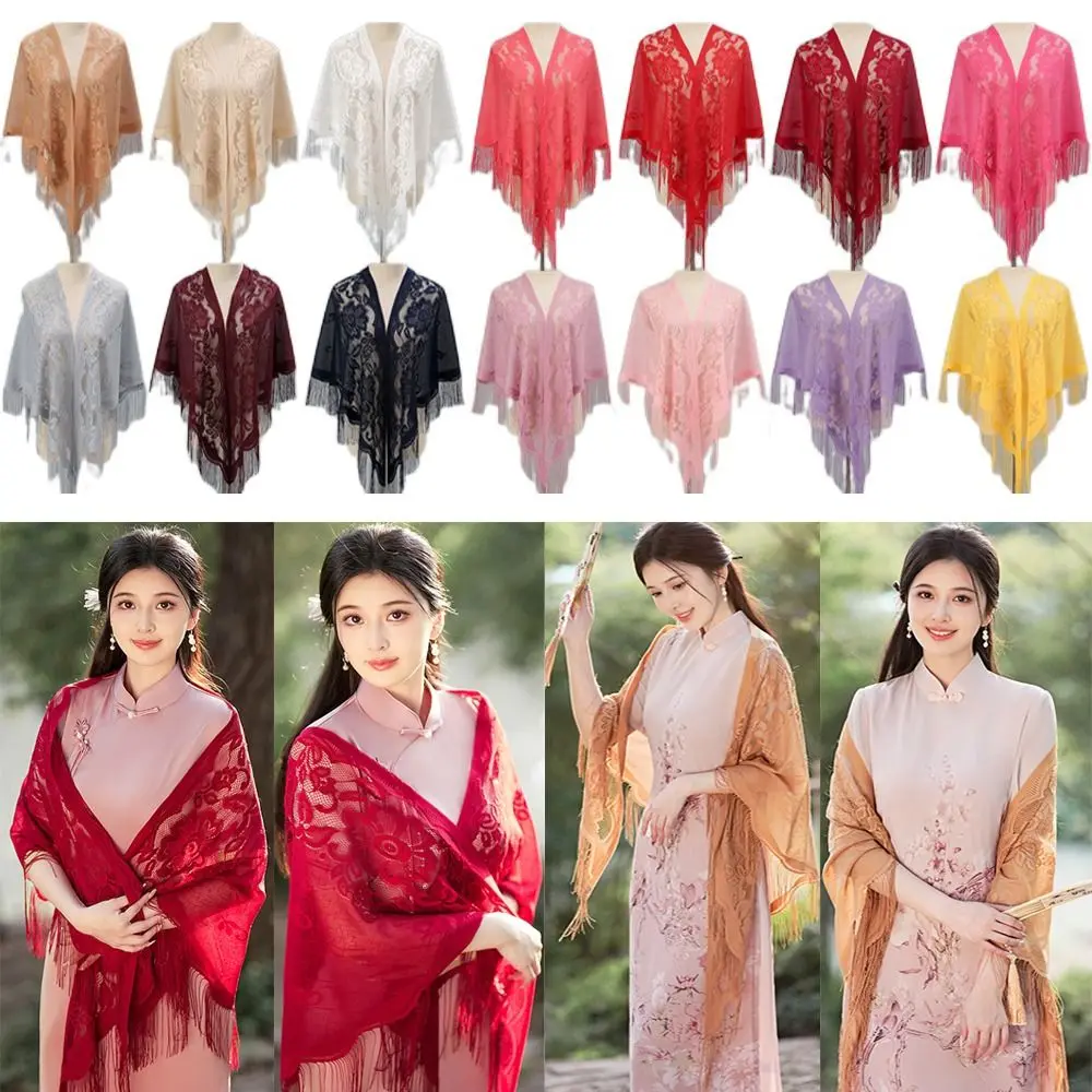 

Cloak With Tassel Women Shawl Hollow Multicolored Wedding Bridal Shawl Tulle Shawl Party